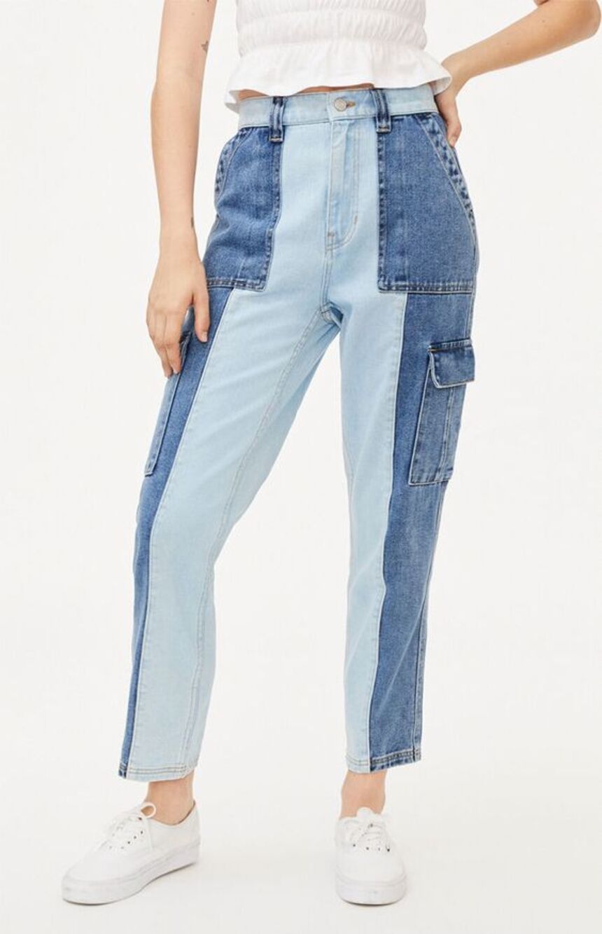 PacSun Two Tone Paneled Patchwork Utility Cargo 90s Y2K Jeans Size 24